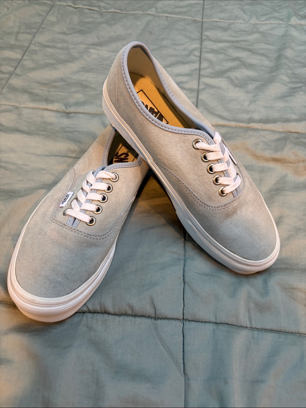 Vans Authentic Suede Sneakers in Light Gray/Blue and White